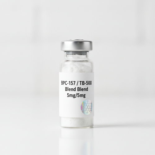 BPC-157 / TB-500 Blend 5mg/5mg research peptide vial with lyophilized white powder